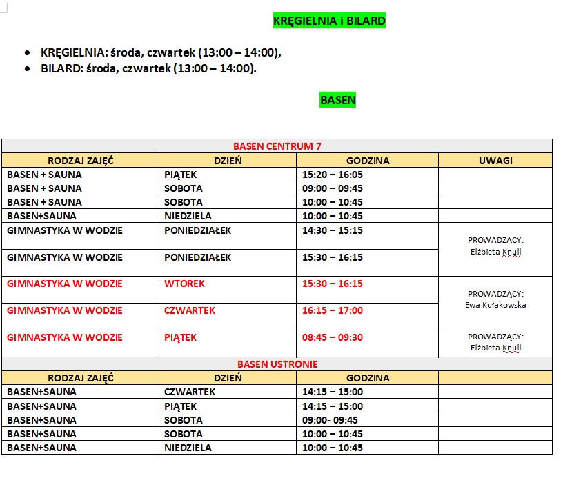 basen harmonogram nowy