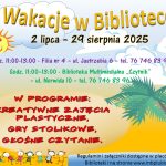 Plakat – Wakacje w Bibliotece 2025 (poziomo)