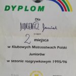 Dyplom za wicemistrza 1995-1996
