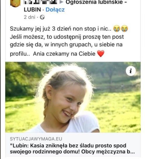 Policja nie szuka zaginionej dziewczynki. To fake news!