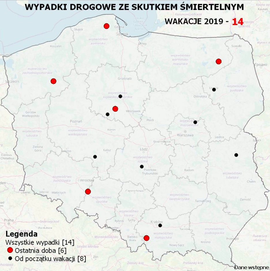 Policyjna mapa wypadków śmiertelnych