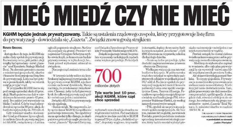 Prywatyzacja KGHM już przesądzona!
