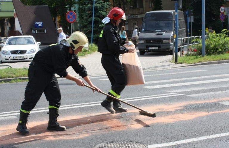 Strażacy na środku drogi