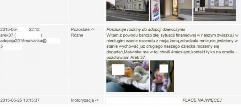 Wystawił dziecko na sprzedaż